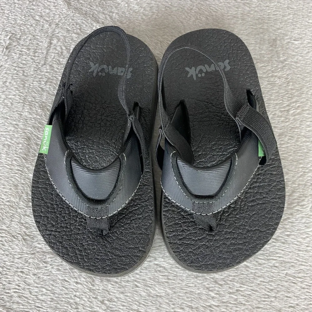 Sanuk Root Beer Cozy Baby Toddler Flip Flop Sandal Size 7 Black Slingback Water